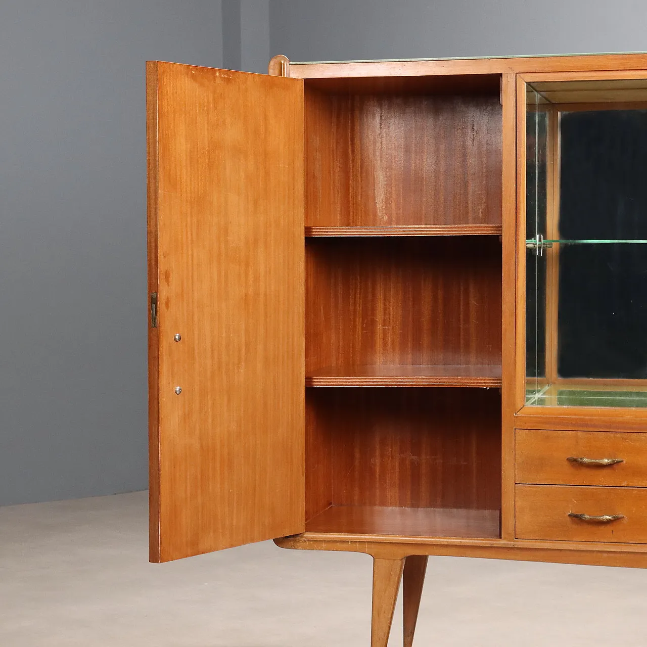 Credenza in legno, vetro e ottone, '900 4