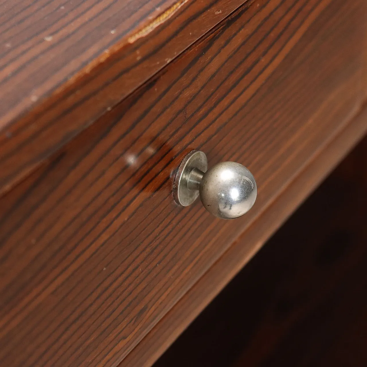 Exotic wood veneer console table with aluminum base, 20th century 5