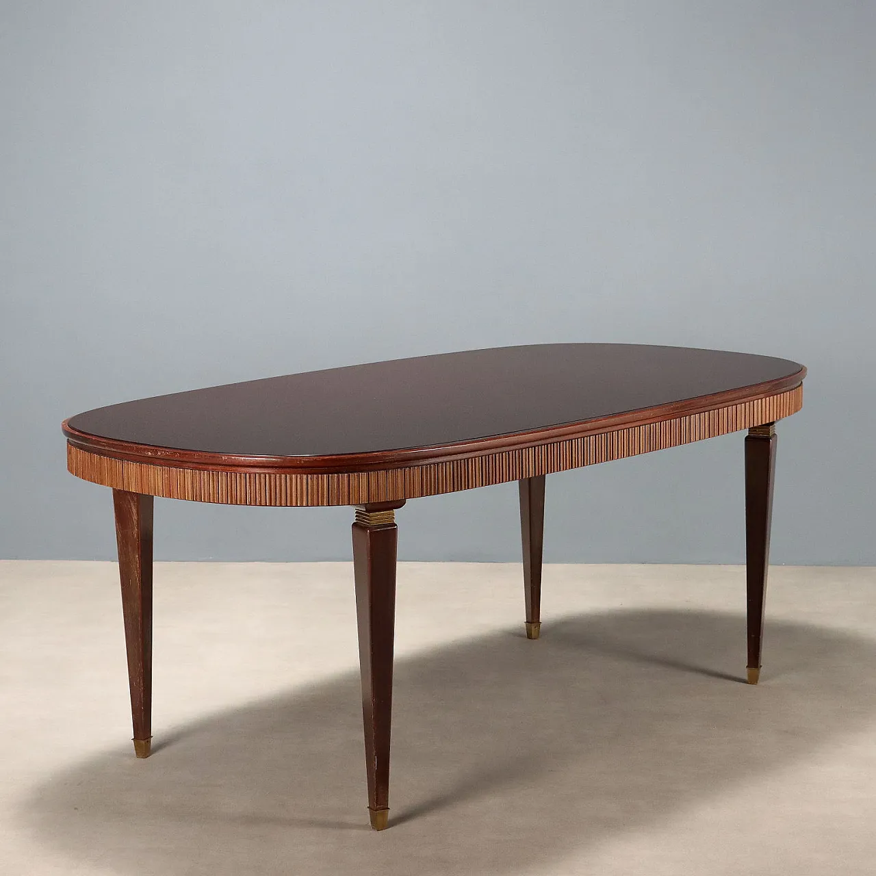 Glass, wood and brass dining table, 20th century 1
