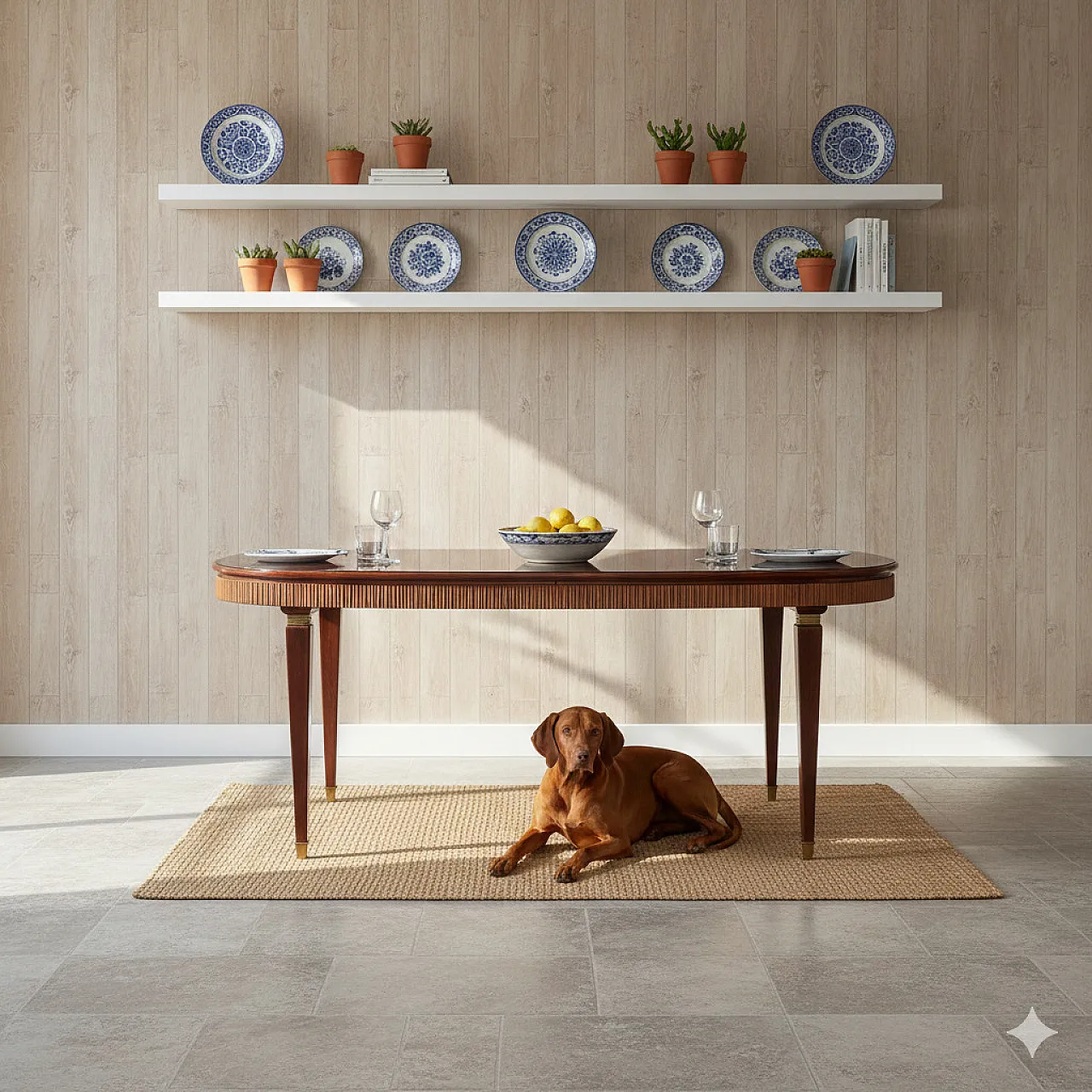 Glass, wood and brass dining table, 20th century 2
