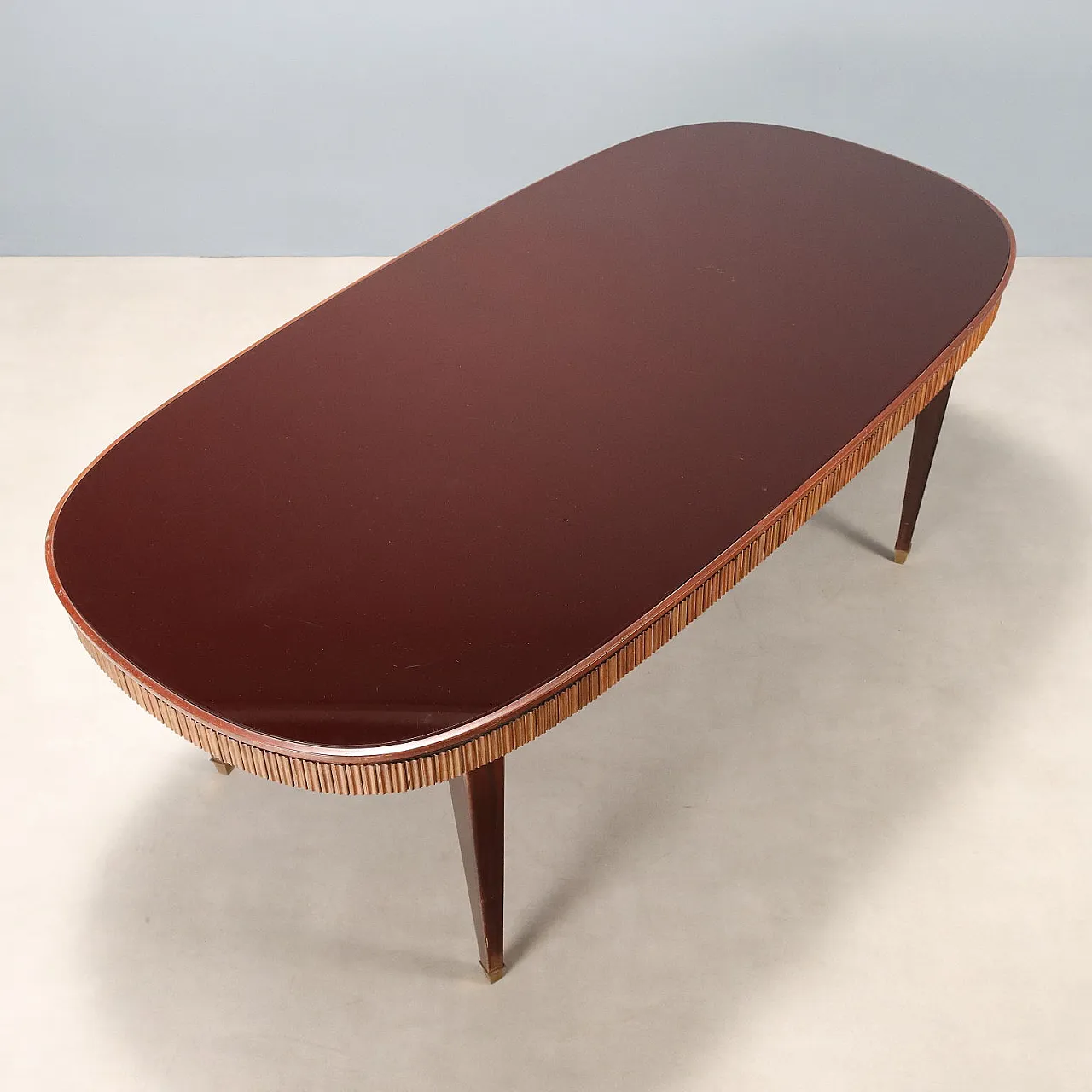 Glass, wood and brass dining table, 20th century 8