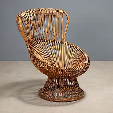 Wood and rattan armchair, 20th century