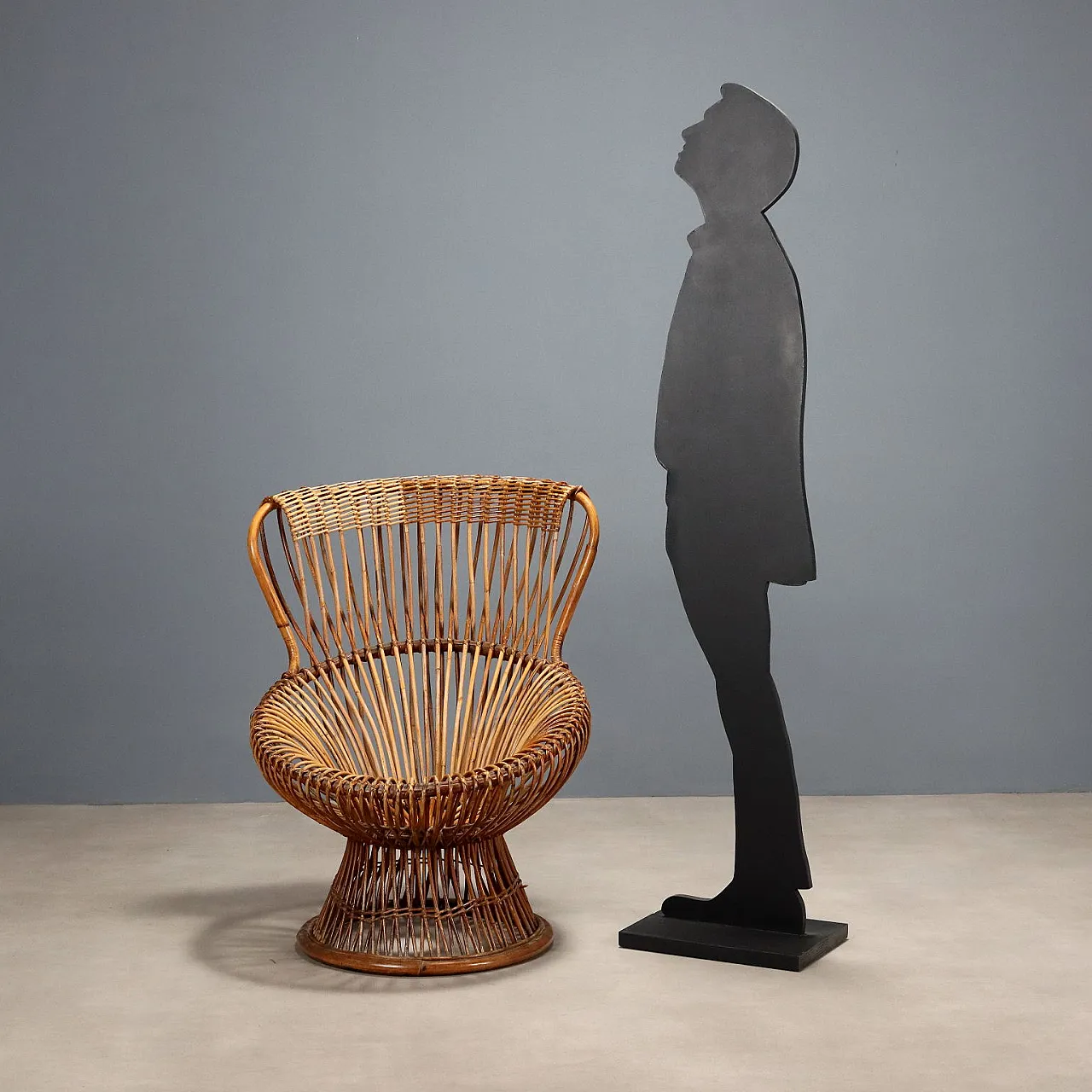 Wood and rattan armchair, 20th century 2