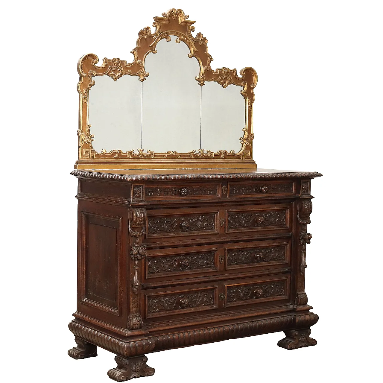 Neo-Renaissance dresser with mirror, 20th century 1
