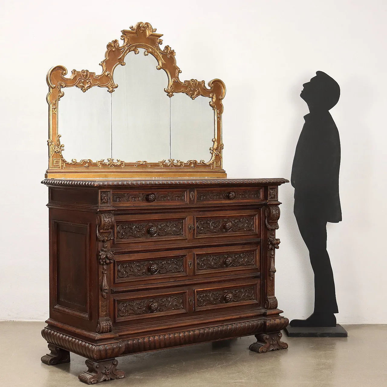 Neo-Renaissance dresser with mirror, 20th century 3