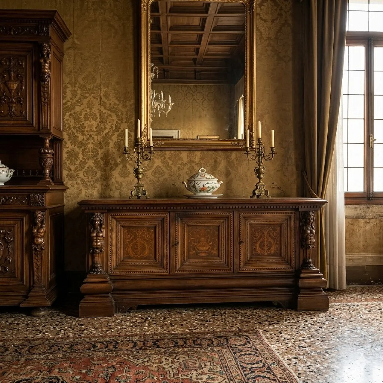 Neo-Renaissance furniture in walnut, 20th century 2