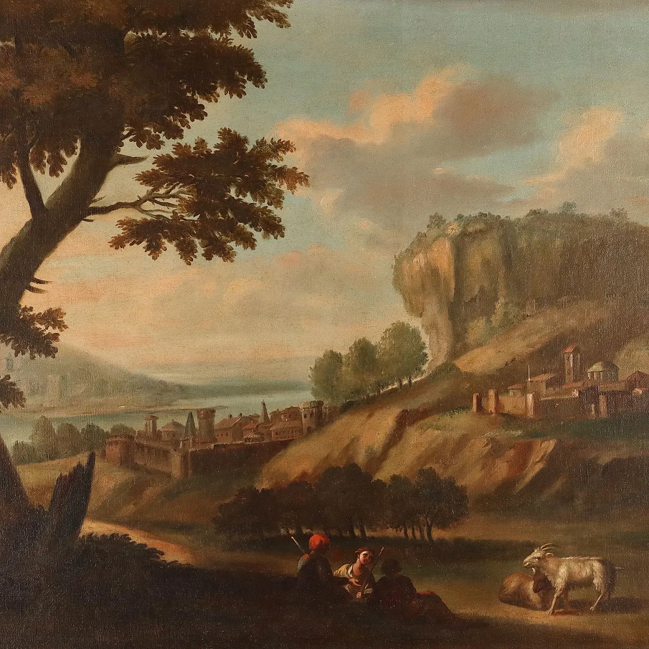 Paesaggio, olio su tela con cornice, Scuola italiana, '700 3