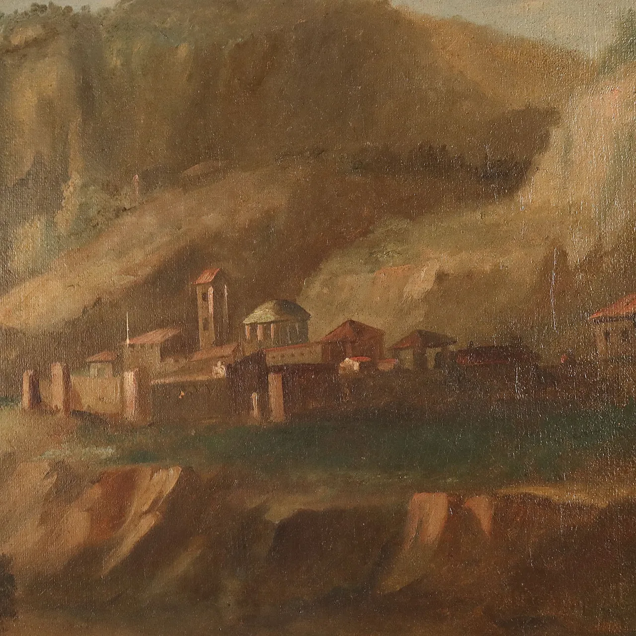 Paesaggio, olio su tela con cornice, Scuola italiana, '700 6
