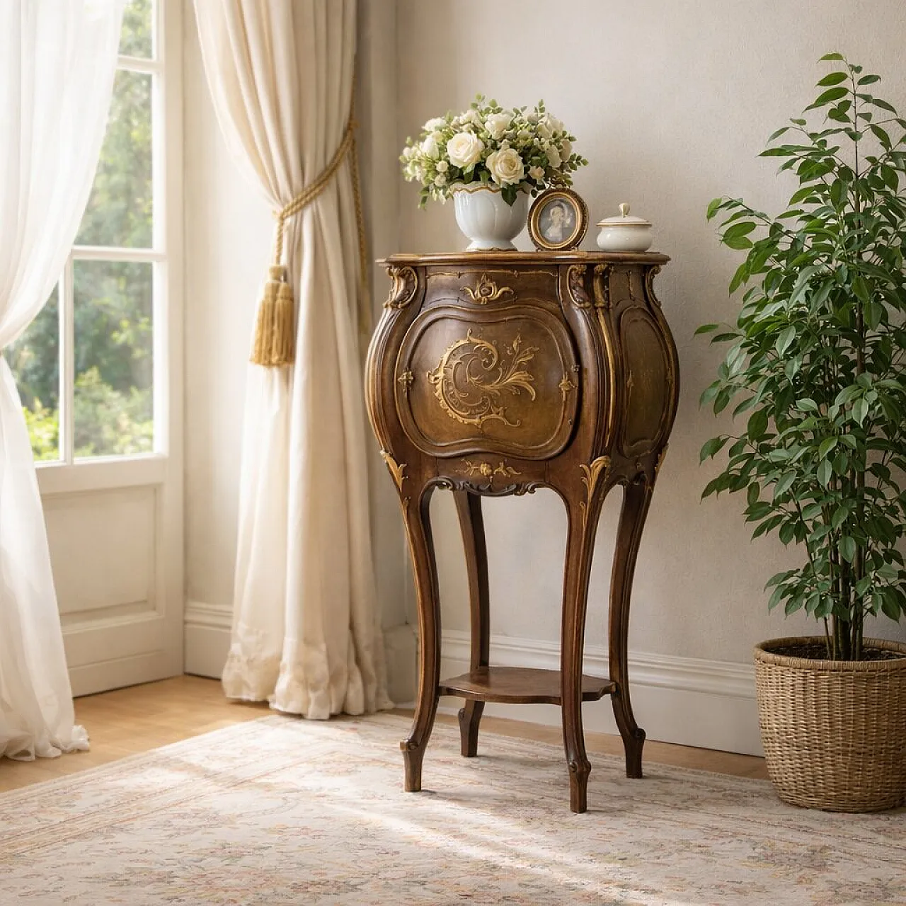 Mobile in noce in stile tardo barocco, laccato e dorato, primo '900 2