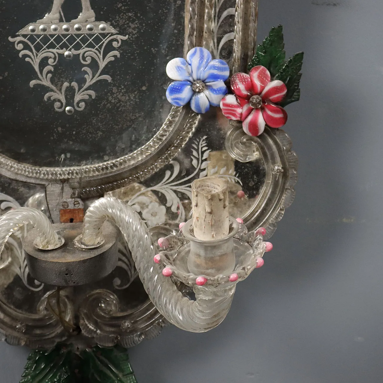 Pair of mirrors engraved in blown glass, early 20th century 8