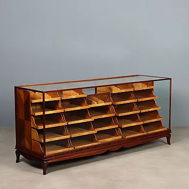Cabinet with mahogany frame and glass top, 20th century