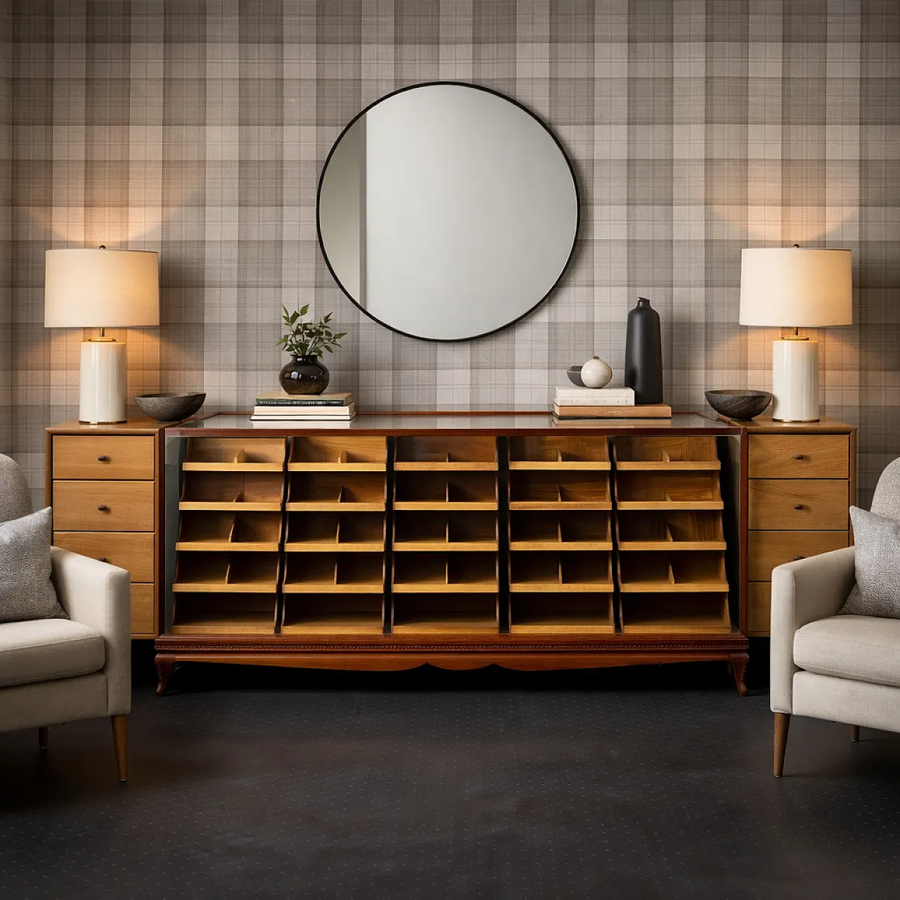 Mobile con struttura in mogano e piano in vetro, '900 2