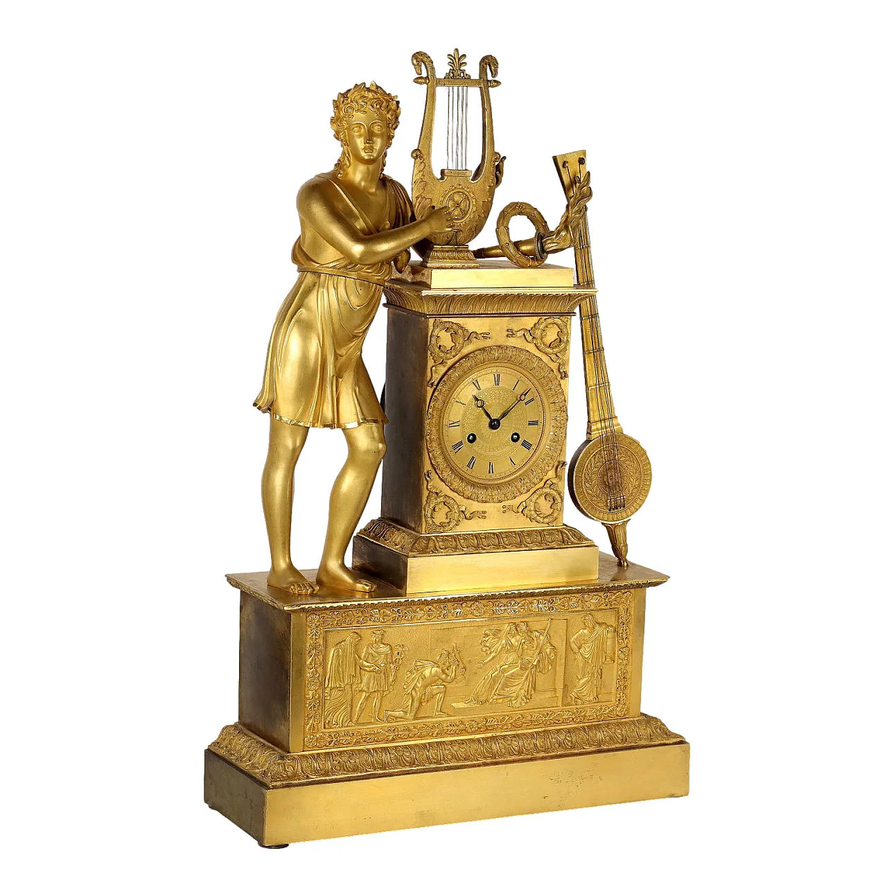 Orologio in bronzo dorato con statua di Apollo, '800 1
