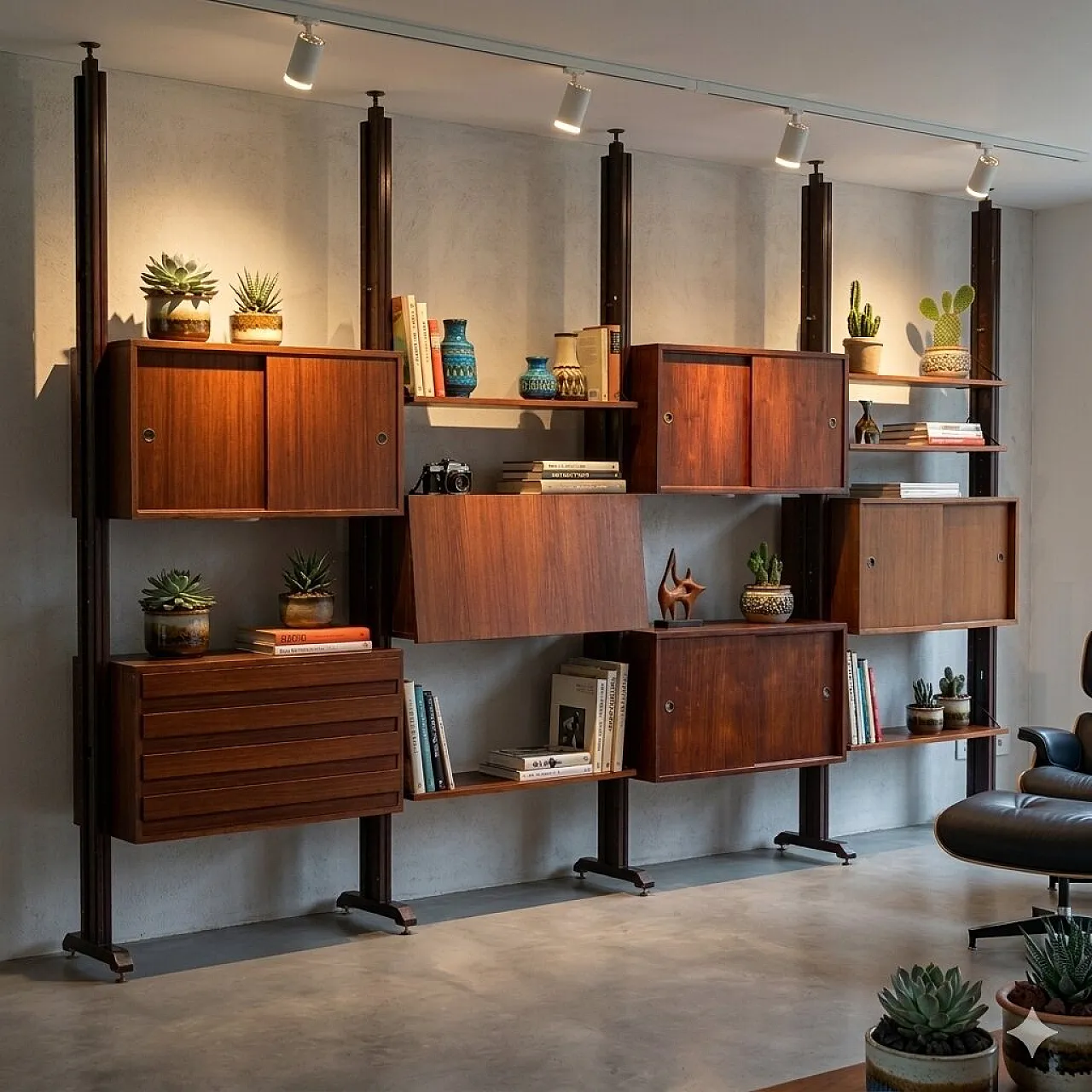 Libreria con impiallacciatura di legno esotico e ottone, '900 2