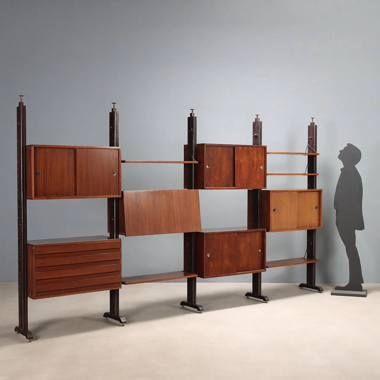 Libreria con impiallacciatura di legno esotico e ottone, '900 3