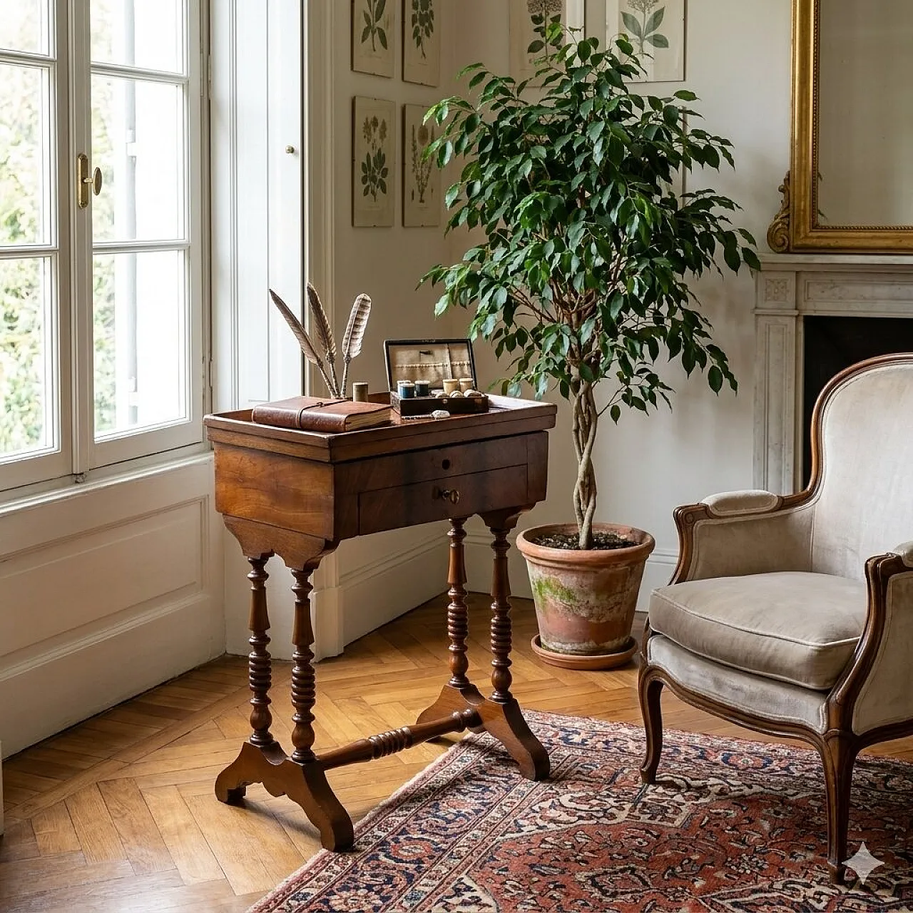 Tavolo da lavoro in mogano, fine '800 2