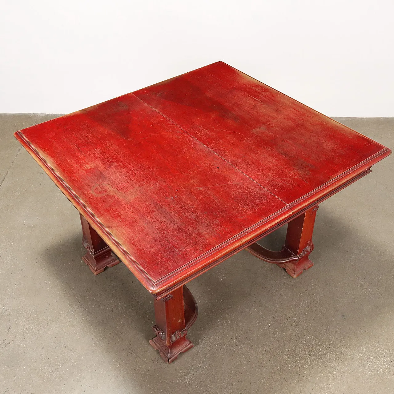 Tavolo Liberty in noce dipinto, allungabile, inizio '900 5