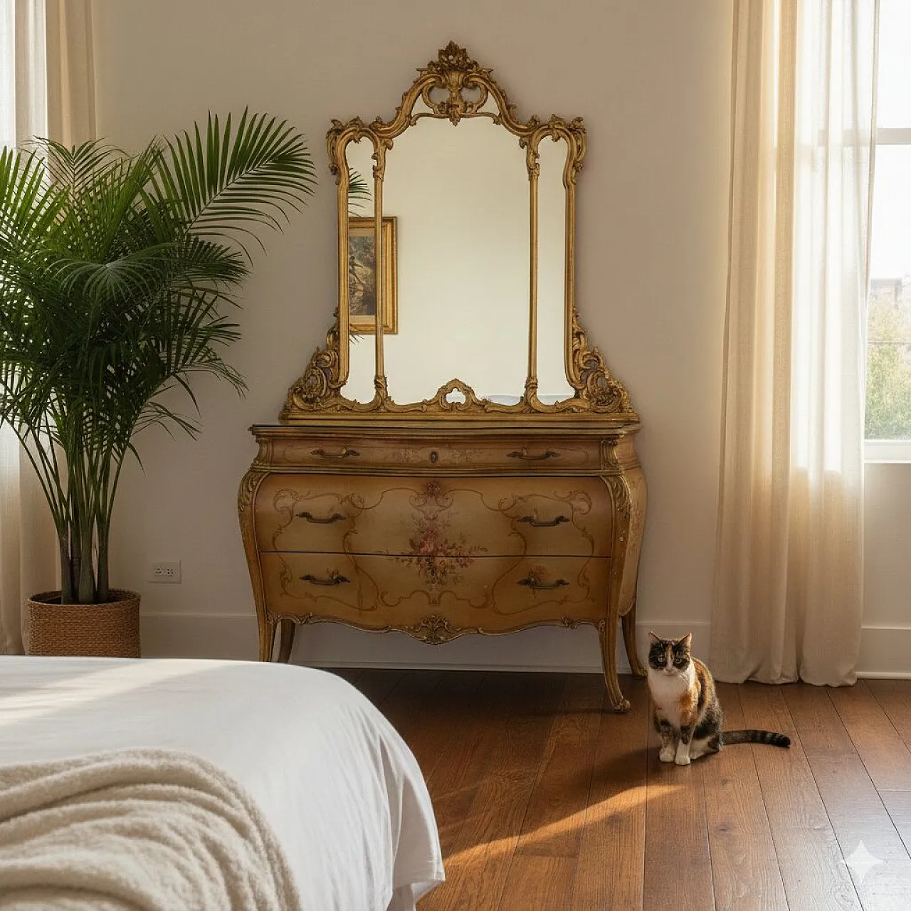 Comò barocco in legno dipinto, primo '900 2