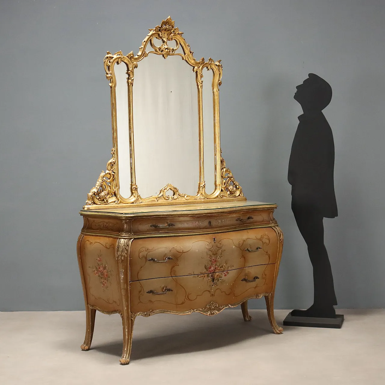 Comò barocco in legno dipinto, primo '900 3