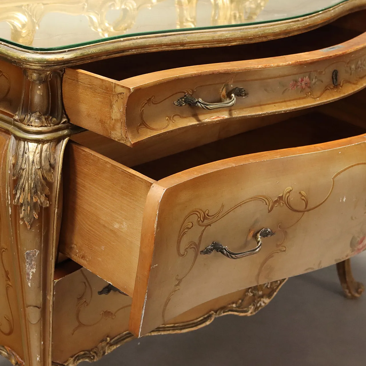 Comò barocco in legno dipinto, primo '900 6