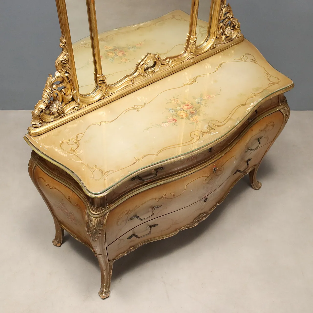 Comò barocco in legno dipinto, primo '900 10