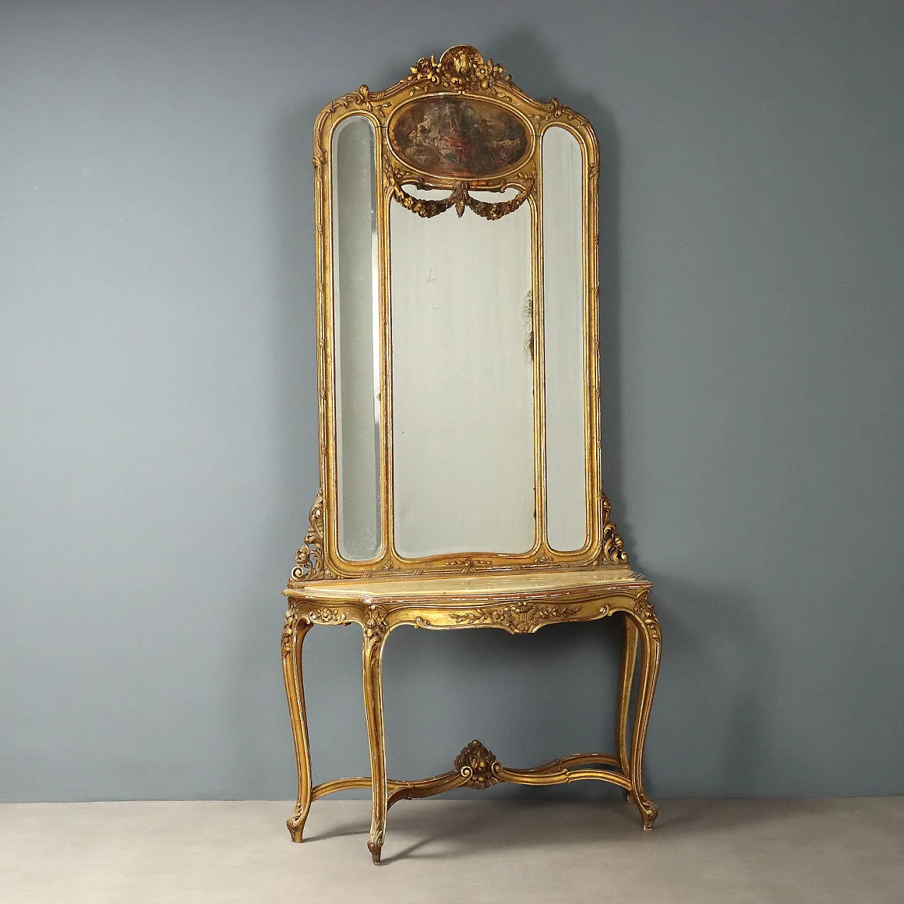 Consolle con specchiera in marmo, primo '900 1