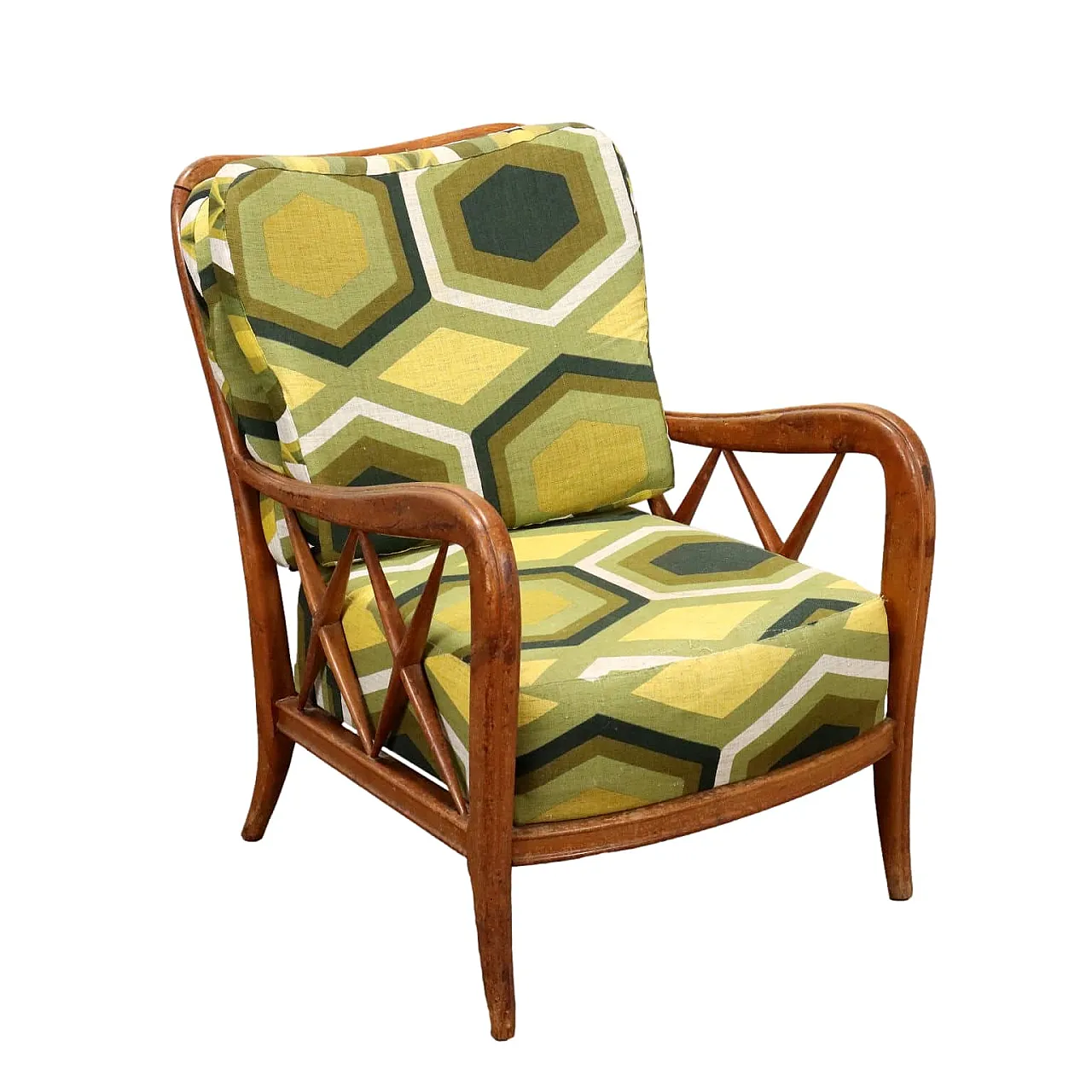 Armchair in beech wood and fabric, 1950s 1