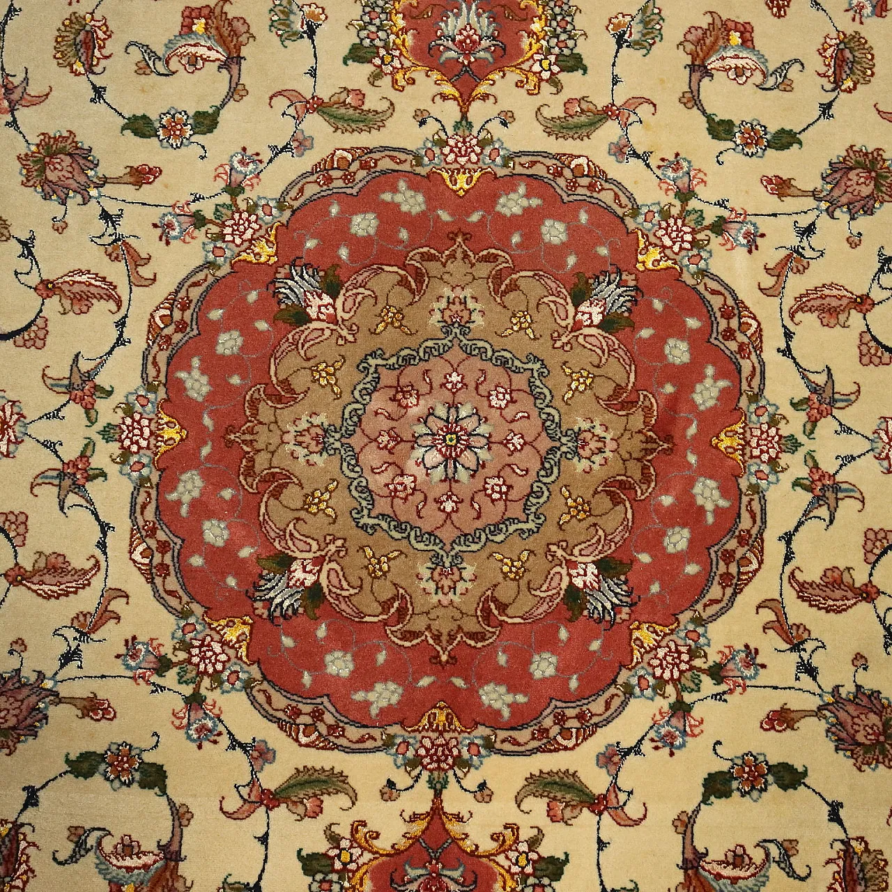 Tappeto Tabriz raggio 60 in cotone, lana e seta, nodo fine, '900 4