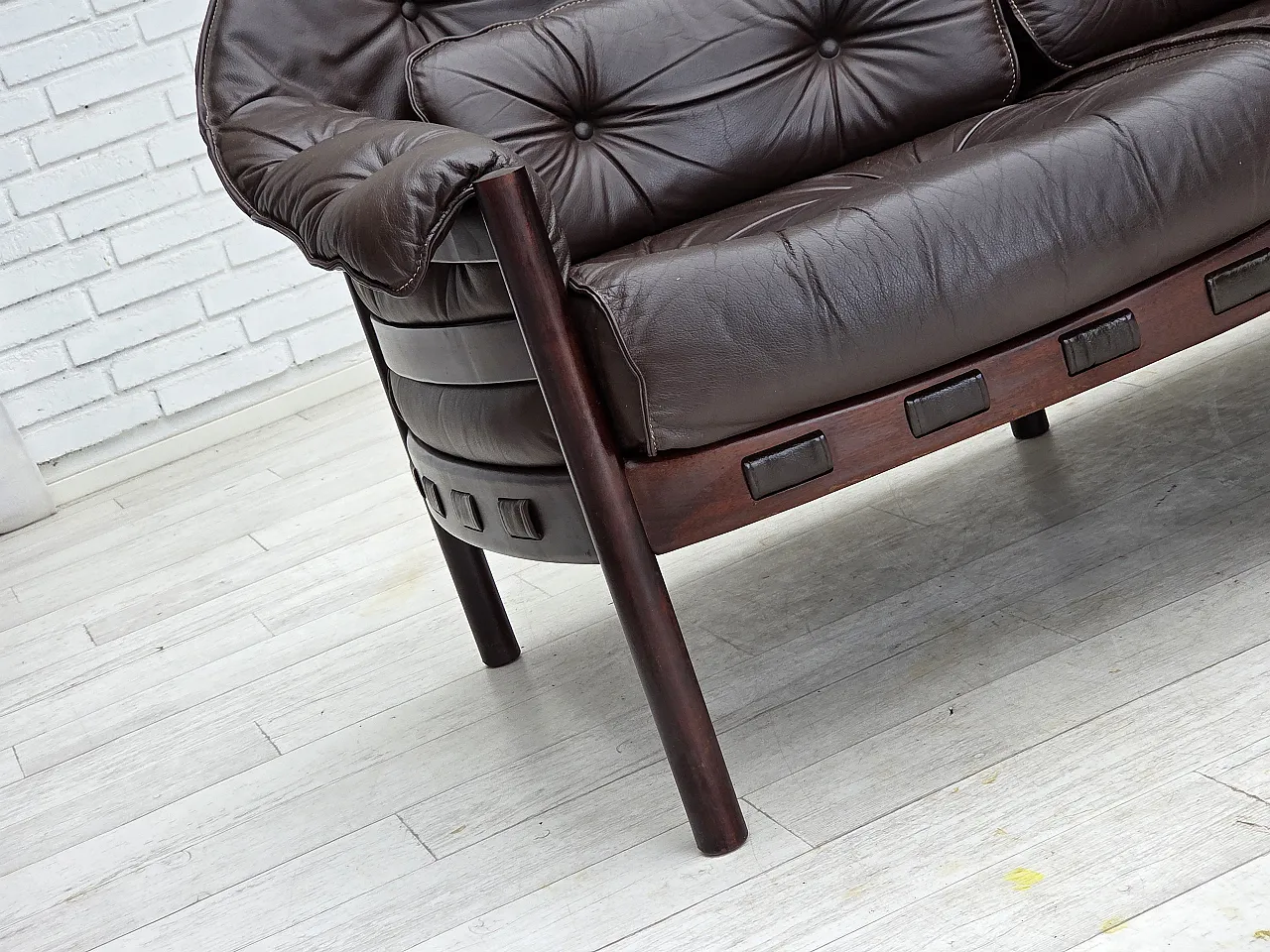 Divano scandinavo a 3 posti di Arne Norell, in pelle, anni '70 3