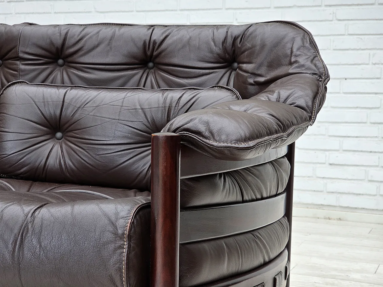 Divano scandinavo a 3 posti di Arne Norell, in pelle, anni '70 4