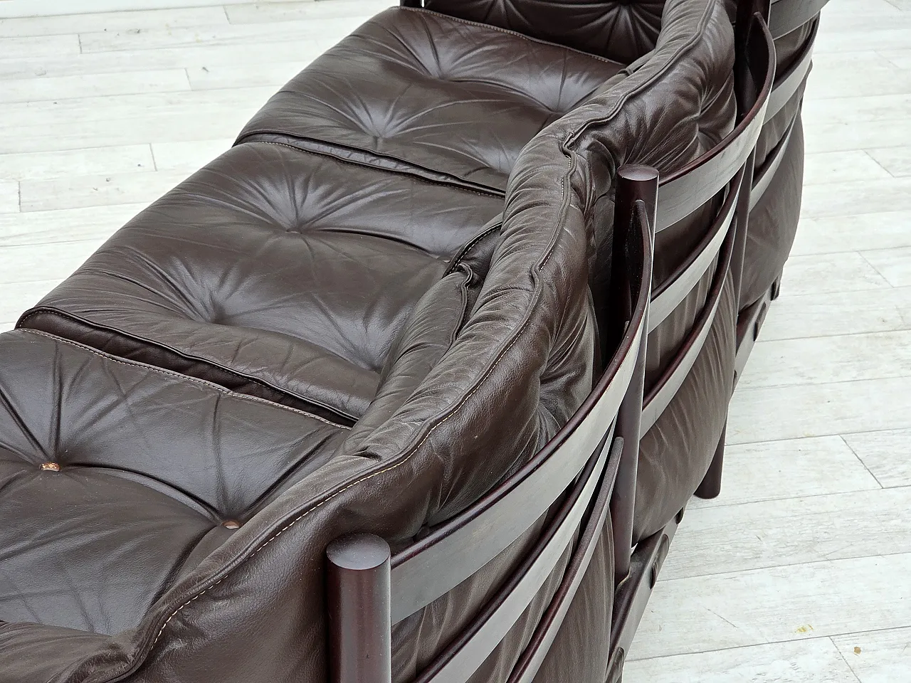 Divano scandinavo a 3 posti di Arne Norell, in pelle, anni '70 16