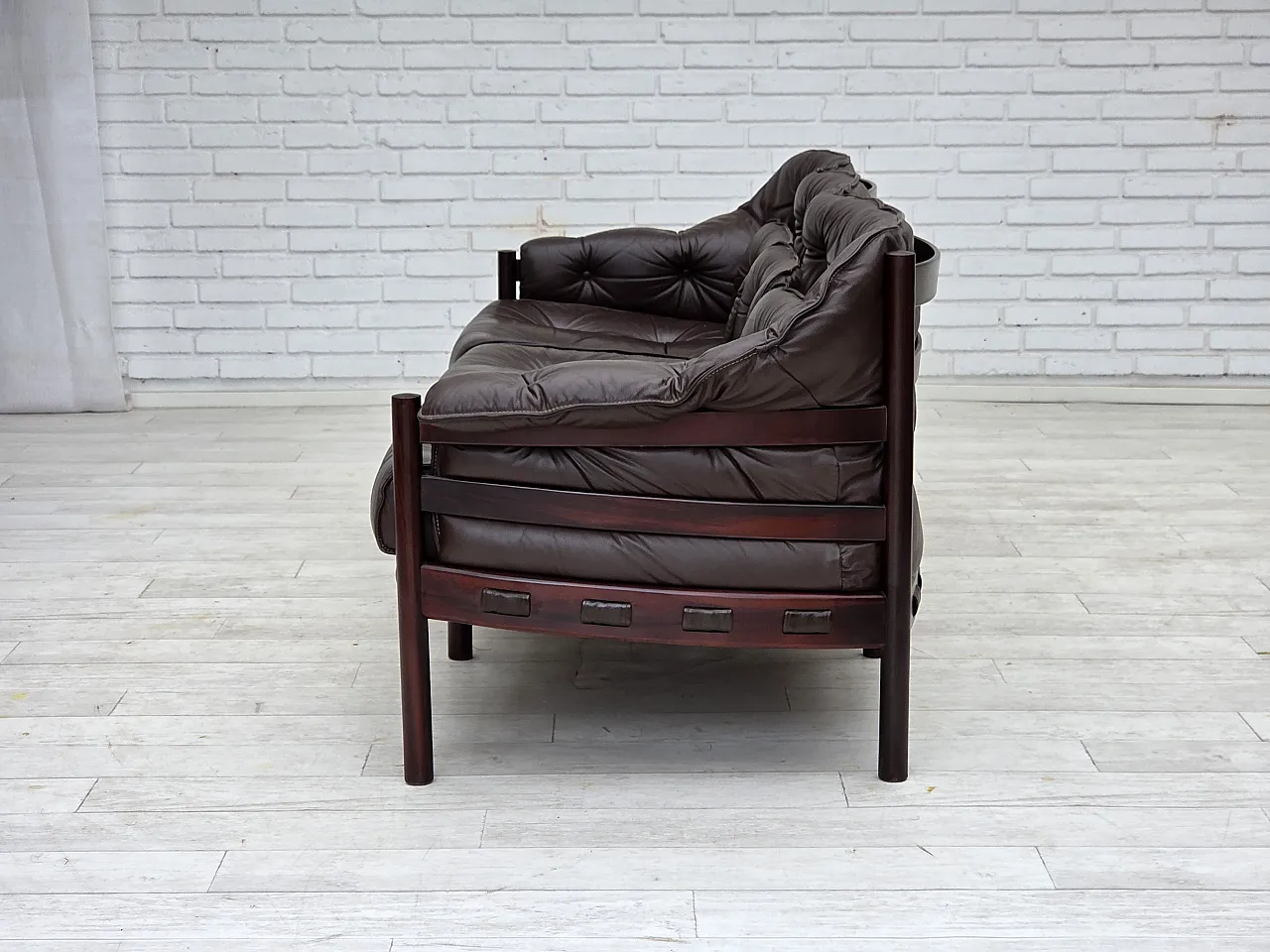 Divano scandinavo a 3 posti di Arne Norell, in pelle, anni '70 17