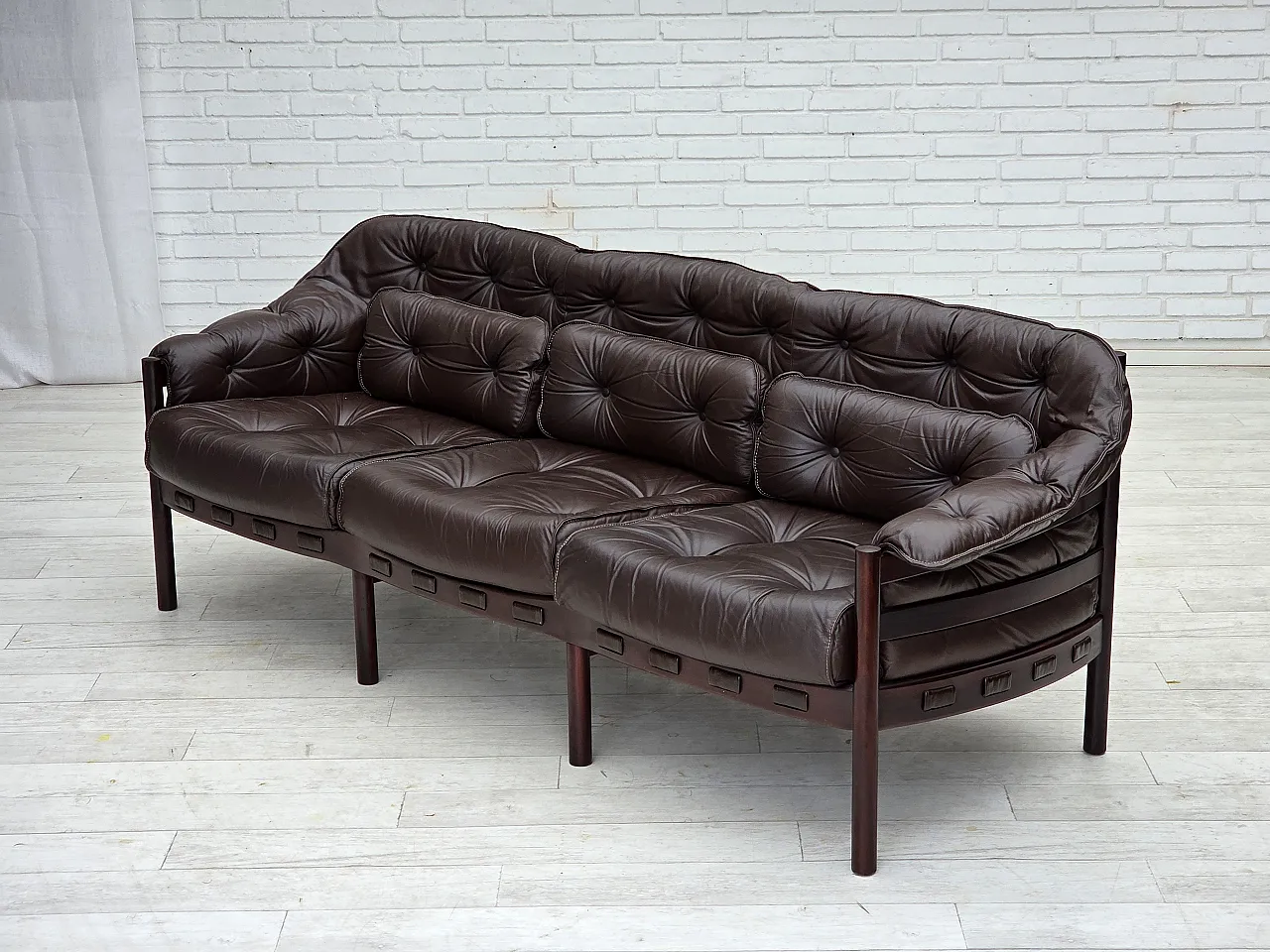 Divano scandinavo a 3 posti di Arne Norell, in pelle, anni '70 18