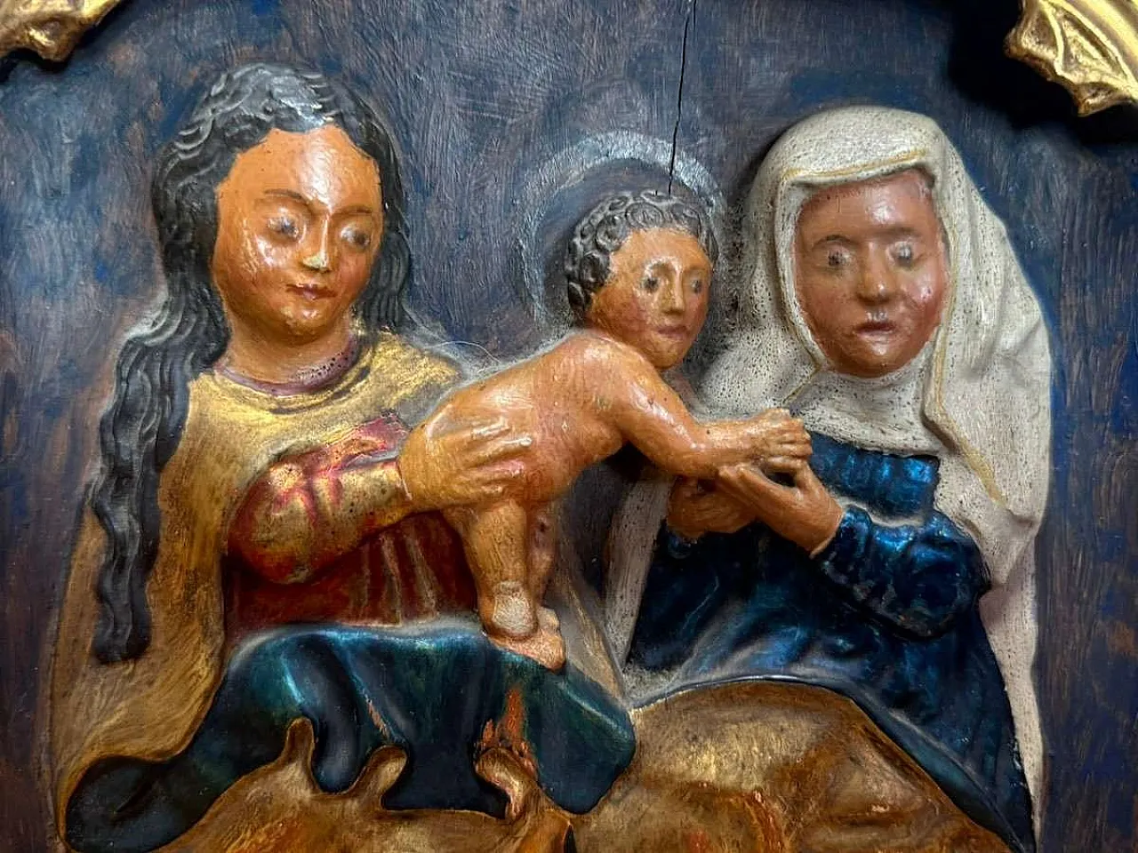 Late Gothic polychrome wooden triptych relief 6