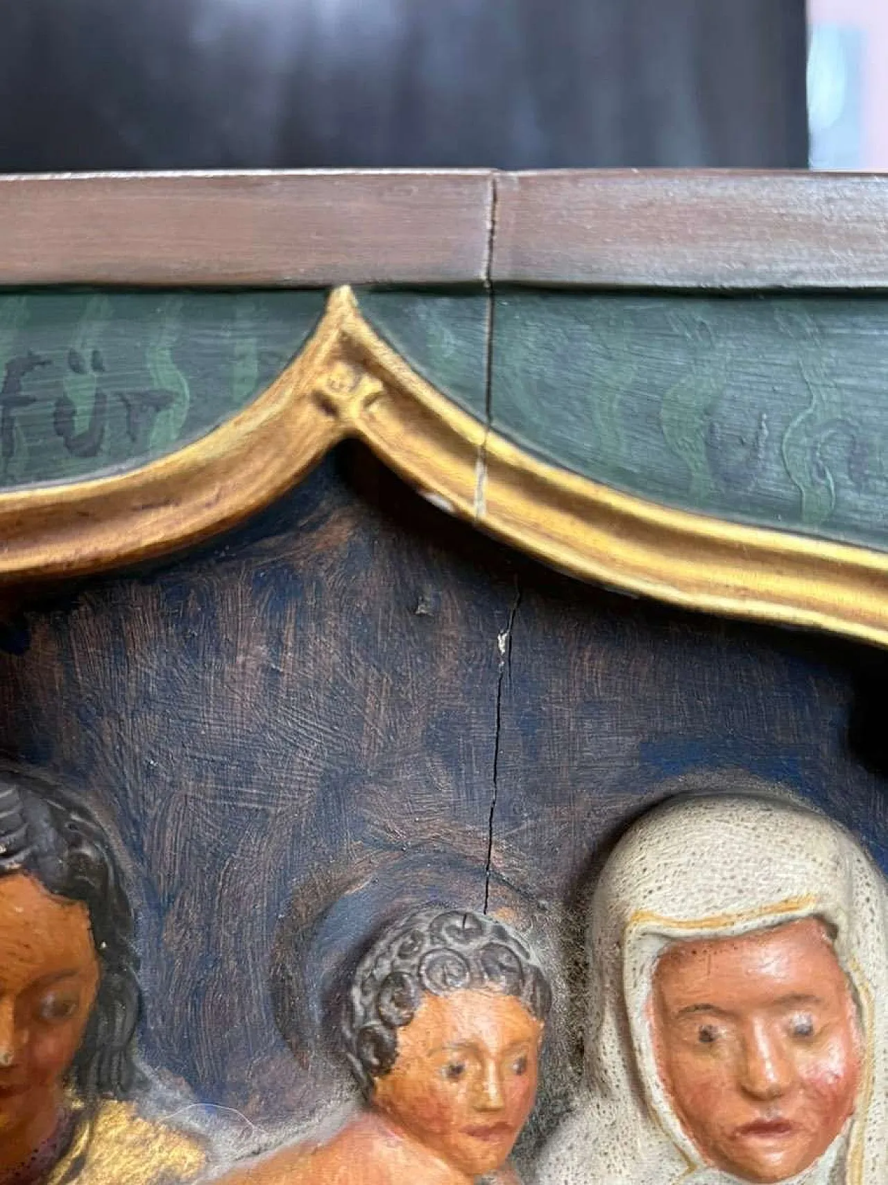 Late Gothic polychrome wooden triptych relief 7
