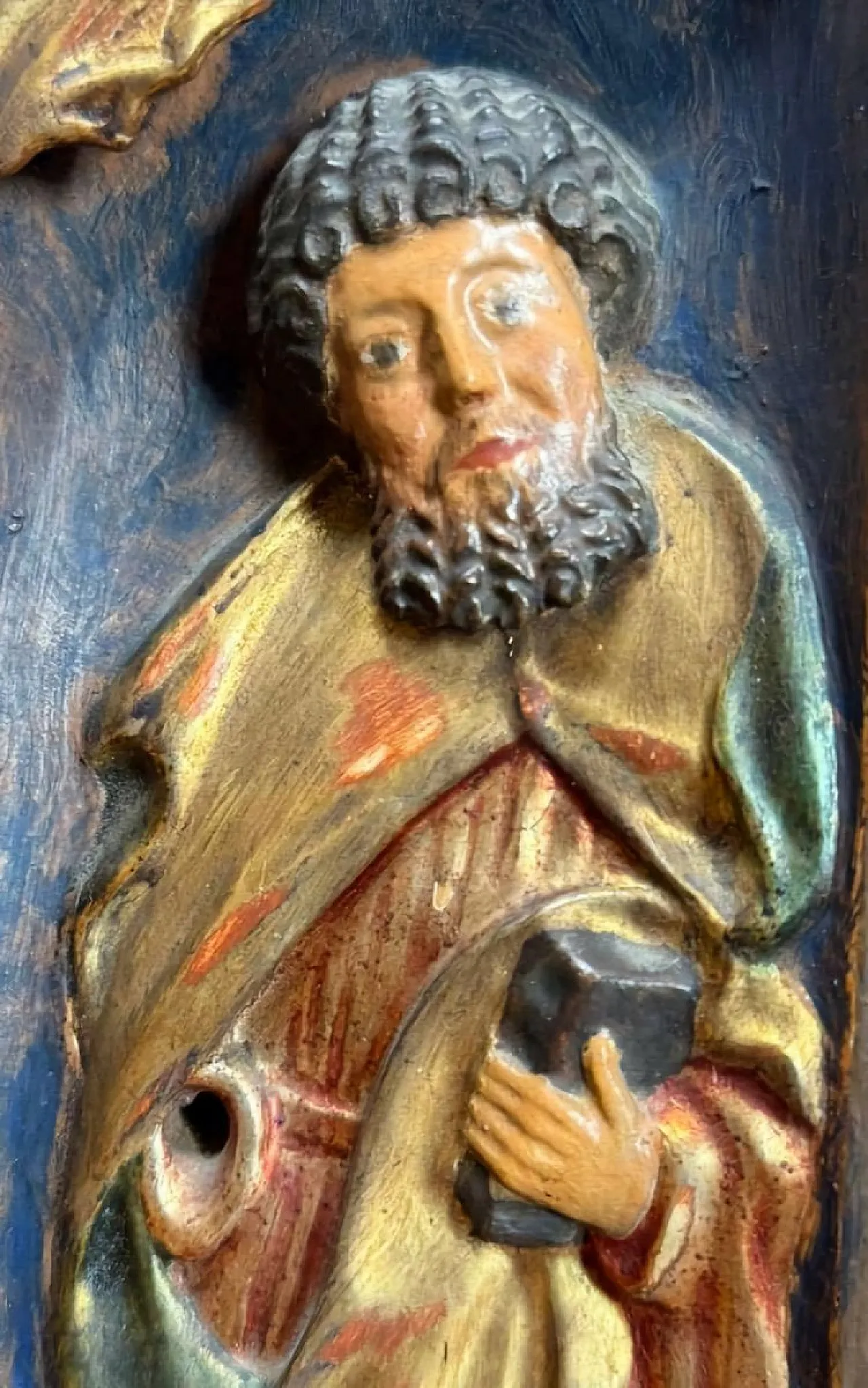 Late Gothic polychrome wooden triptych relief 9