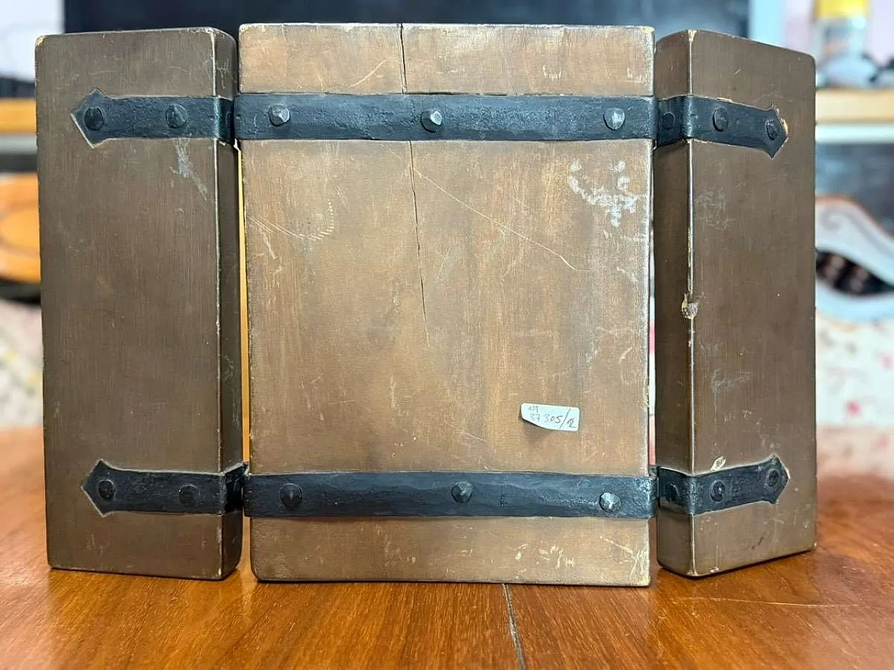 Late Gothic polychrome wooden triptych relief 14