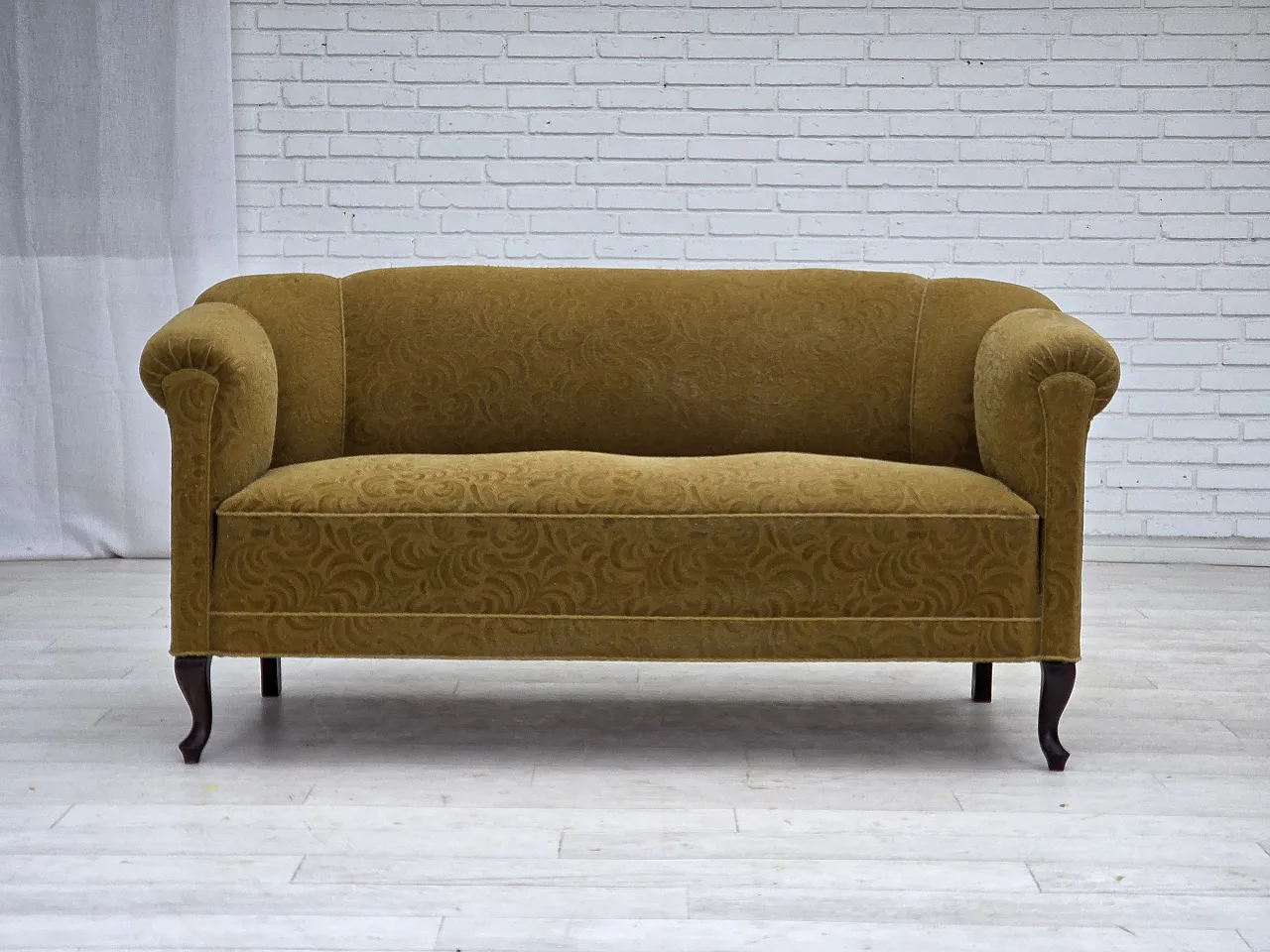 Divano danese a 2 posti, in lana verde, anni '50 1