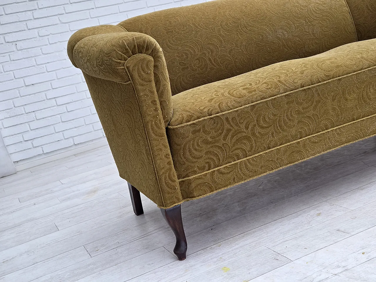 Divano danese a 2 posti, in lana verde, anni '50 3