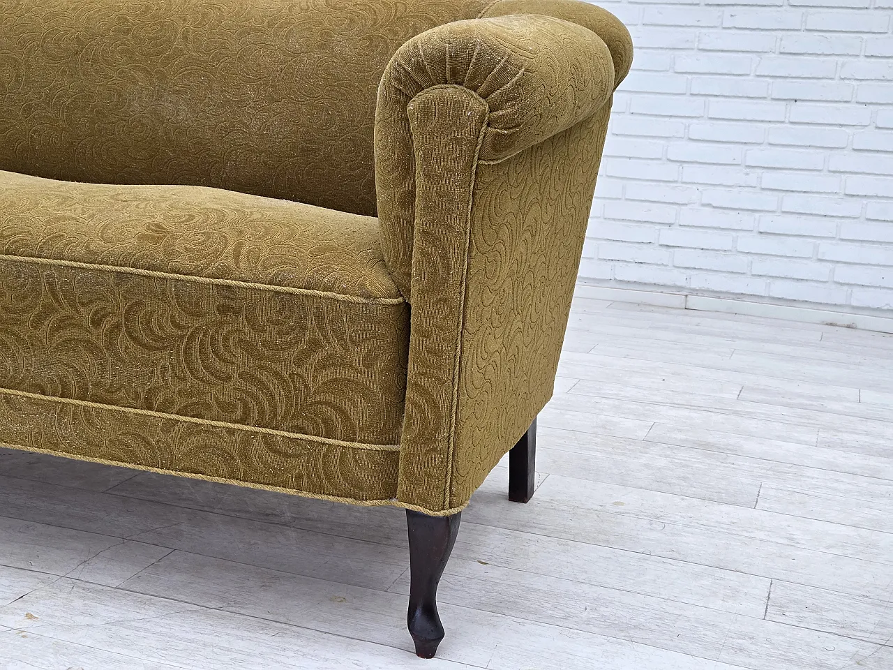 Divano danese a 2 posti, in lana verde, anni '50 4