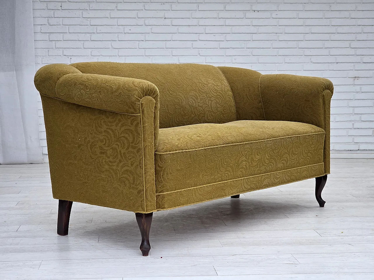 Divano danese a 2 posti, in lana verde, anni '50 6