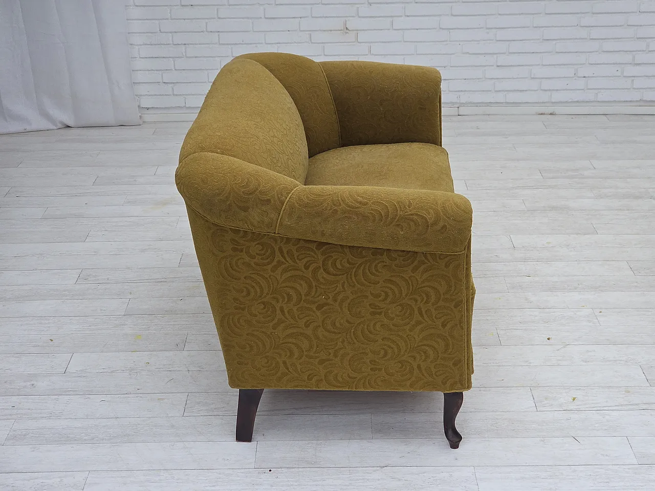 Divano danese a 2 posti, in lana verde, anni '50 7