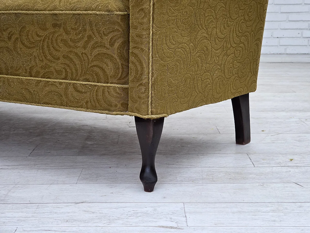 Divano danese a 2 posti, in lana verde, anni '50 17