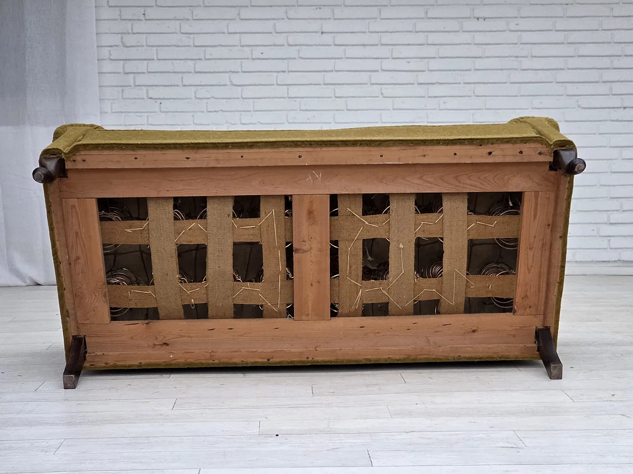 Divano danese a 2 posti, in lana verde, anni '50 18