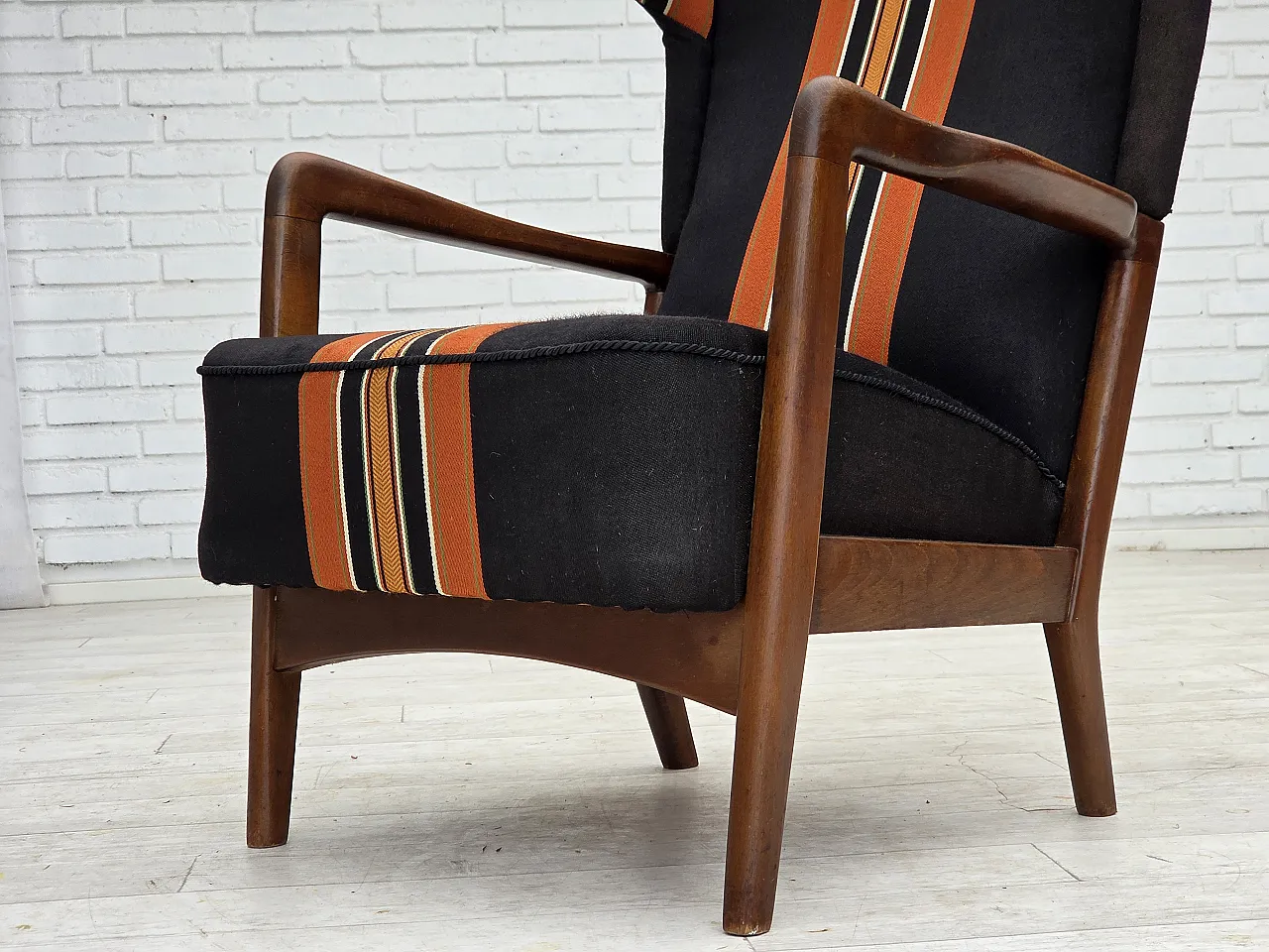 Poltrona danese con schienale alto di Fritz Hansen lana, anni '60 16