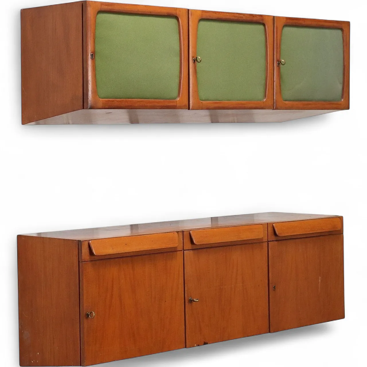 Coppia di mobili pensili in legno, anni '60 11