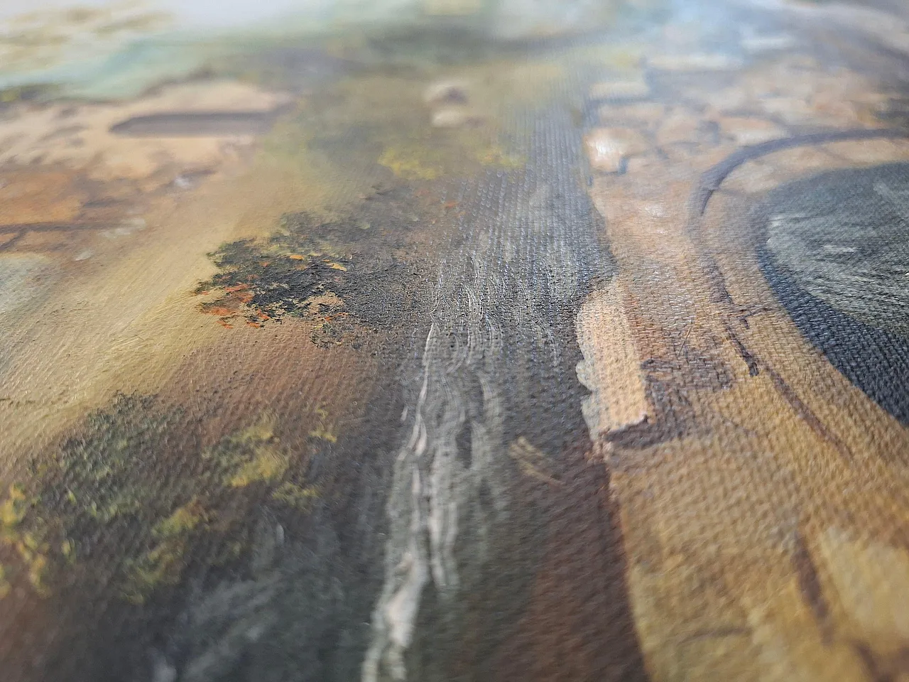 Arcadian Landscape by A. Velotti, oil on canvas, mid-20th century 7