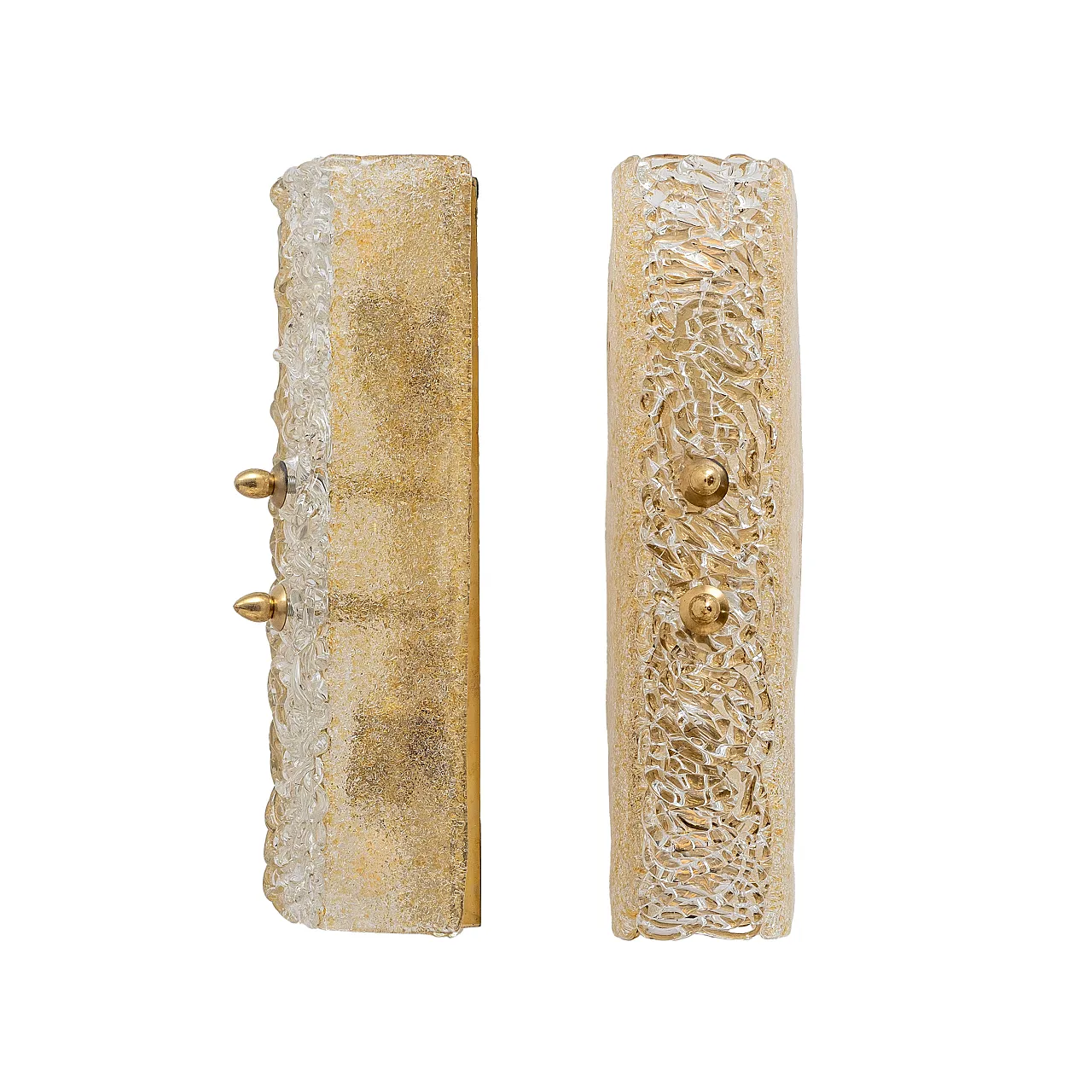 Coppia di applique in vetro di Murano con grana dorata e ottone, 2000 2