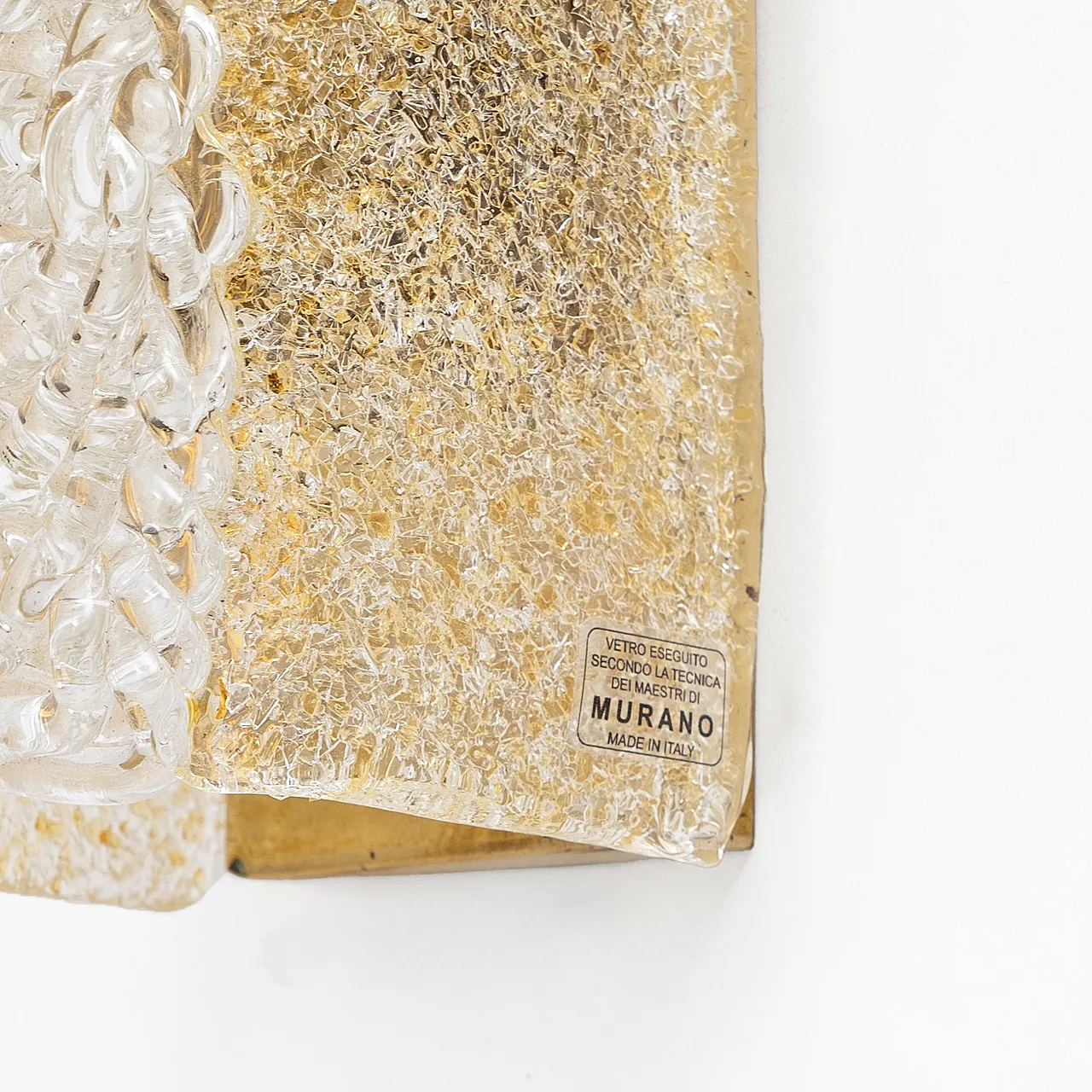 Coppia di applique in vetro di Murano con grana dorata e ottone, 2000 8