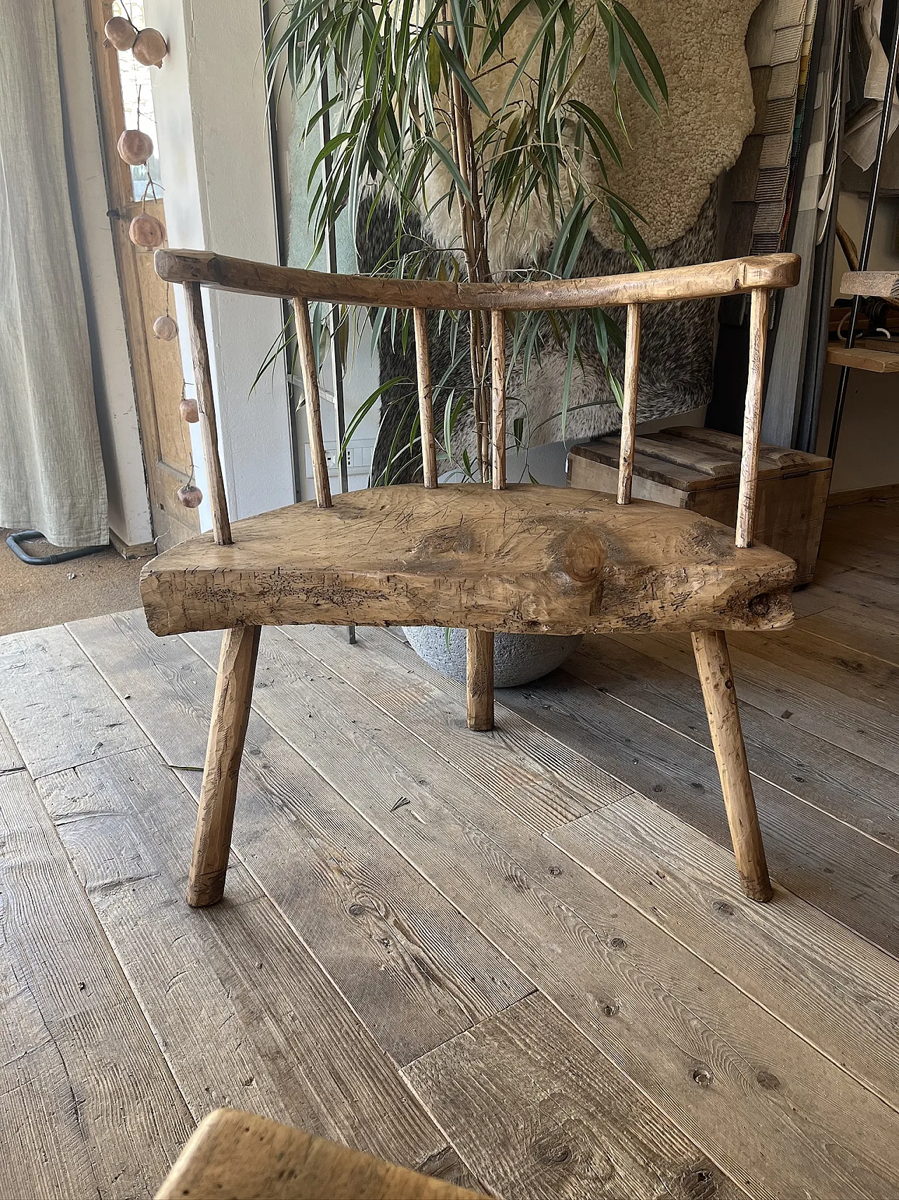 Rustic Wooden Bench Chair, 2000s 1